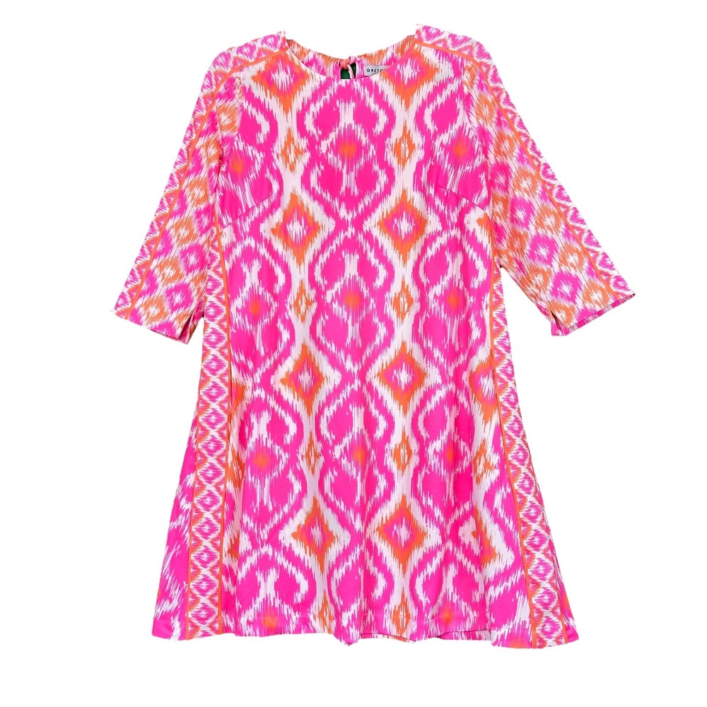 Gretchen Scott Jersey Dress Ikat Pink Orange White‎ Pockets Medium Resort Wear